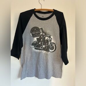 Presley motors Elvis on motorcycle raglan